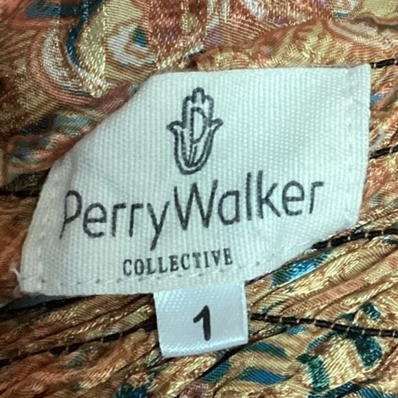 Perry Walker Collective Multi Paisley Silk Satin Ruffle Smocked A-Line Skirt S - Picture 5 of 6